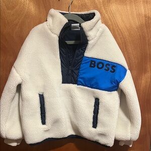 Boss Kids' Cream and Blue Puffer Jacket